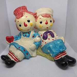 Vintage Raggedy Ann & Andy Piggy Bank "I Love You" 1970s Bobbs-Merrill Co. Korea